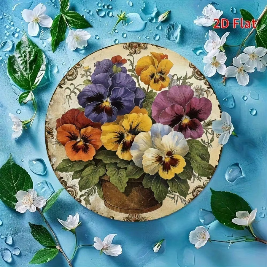 STUNHOME Rustikales Metallschild mit Blumen-Motiv, rund, Vintage-Dekor, Mehrfarbig, Durchmesser: 20 cm - Bild 2