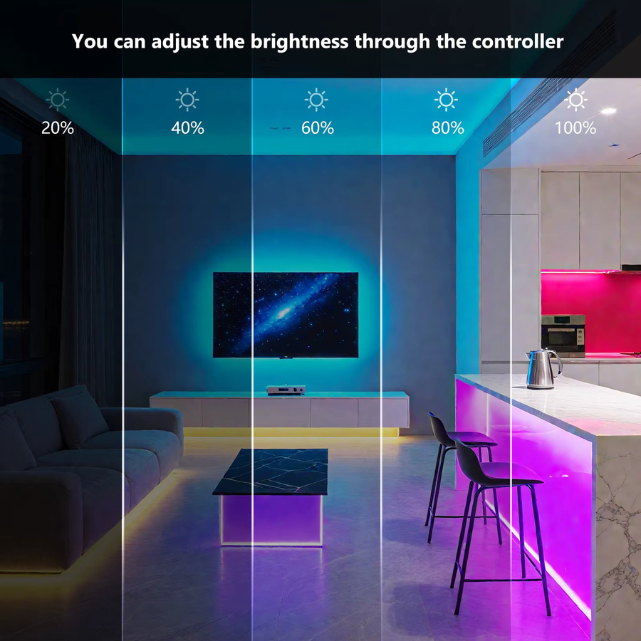 KISUFU Tuya Smart RGBIC COB LED Streifen mit Bluetooth und WiFi, adressierbare Multicolor LED Lichtleiste für TV und Wohnzimmer inklusive Fernbedienung - Bild 3
