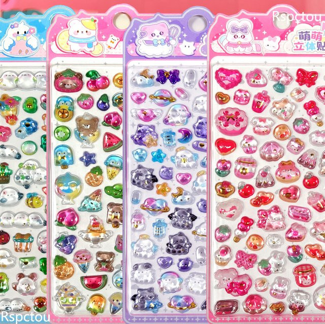 Charile Kawaii Tier- und Früchte-3D-Relief-Aufkleber, 4-teiliges Set, multicolour - Bild 1