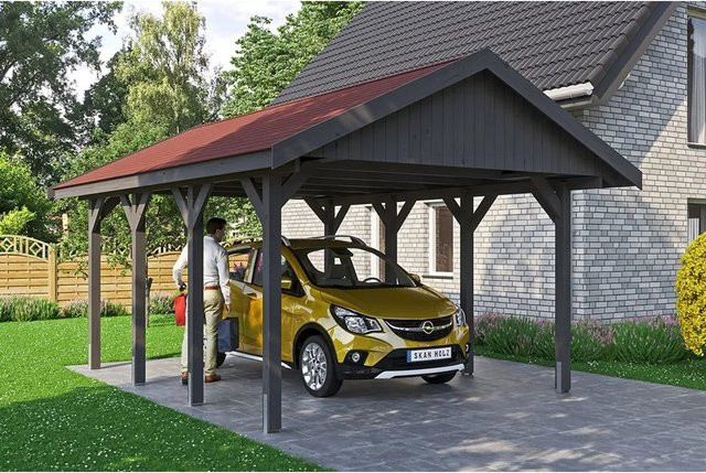 Skan Holz Carport Wallgau Satteldach aus Nadelholz in Grau mit Bitumendachpappe B/T: 430 x 600 cm, Höhe: 326 cm - Bild 1