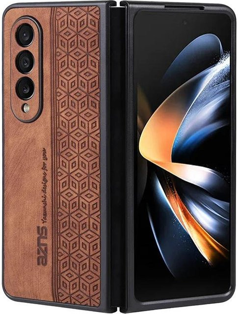 Luxuriöse 3D-geprägte Lederhülle für Samsung Galaxy Z Fold3, Z Fold4, Z Fold5 und Z Fold6 in Braun mit weichen Kanten und robuster Bumper-Rückseite - Bild 1
