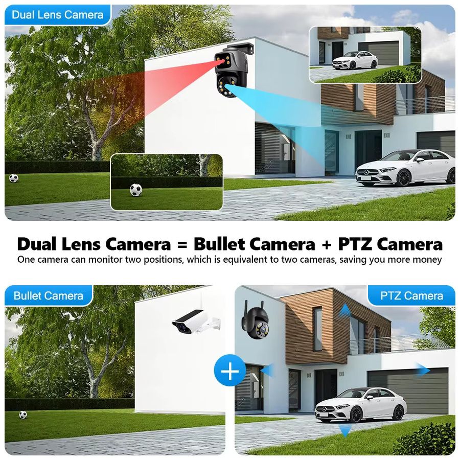 MvpSecam Dual Lens IP Kamera 8MP mit Dual-Bildschirm, PoE und WLAN, ICSEE Smart HD Video Überwachung, Outdoor IP66 wasserdicht - Bild 3