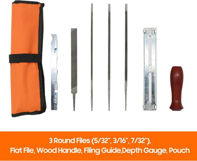 8-teiliges Kettensägenschärffeilen-Set von Painter aus gehärtetem Stahl in Orange mit Rundfeilen in 5/32, 3/16 und 7/32 Zoll - Bild 1