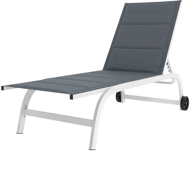 Outsunny Sonnenliege mit Rollen und verstellbarer Rückenlehne aus Textilene und Aluminiumrahmen, Dunkelgrau und Weiß - Bild 1
