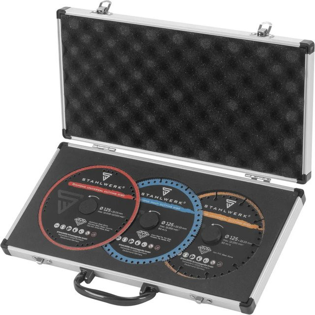 STAHLWERK Diamant Trennscheiben 3er Set Universal Sägeblatt für Stein und Fliesen Durchmesser: 125 mm, Bohrung: 22,23 mm, Farbe: Schwarz/Mehrfarbig - Bild 1