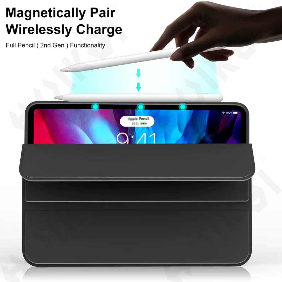 FAXYSON Schutzhülle für iPad Pro 11 und 13, iPad Air 11 und 13, iPad Mini, mit transparenter Rückseite, dreifach faltbarem Ständer und Stifthalterung, unterstützt automatisches Wake/Sleep, in Blau oder Schwarz - Bild 3
