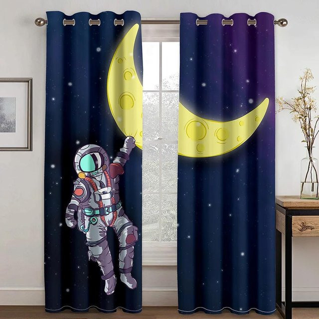 Yiran Furniture Verdunkelungsvorhang Anime Cartoon Weltraum Astronaut Blau B: 55 cm, H: 120 cm - Bild 1
