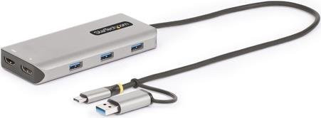 StarTech.com USB-C Multiport Adapter mit integriertem USB-C auf USB-A Dongle, Dual HDMI 4K, 3x USB-A, Mini Laptop Docking Station für MacBook M1/M2, Windows und Chrome, Silber/Grau - Bild 1