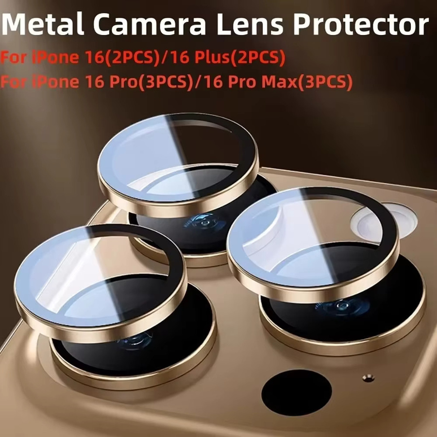 2-3 Stück Kamera Objektiv Schutz für Apple iPhone 16 15 14 13 12 11 Pro Max Plus aus Metall mit Glas in Desert Titanium und Gold - Bild 3