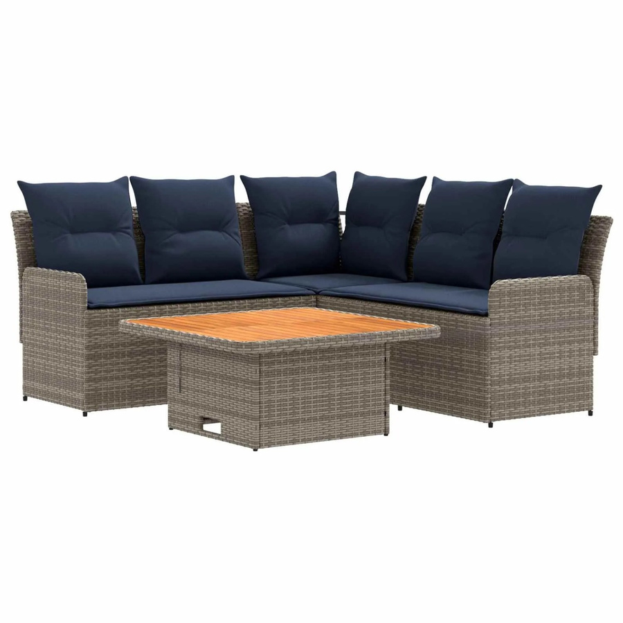 vidaXL Gartenmöbel-Set aus PE-Rattan mit 4 Kissen in Grau und Marineblau - Bild 2