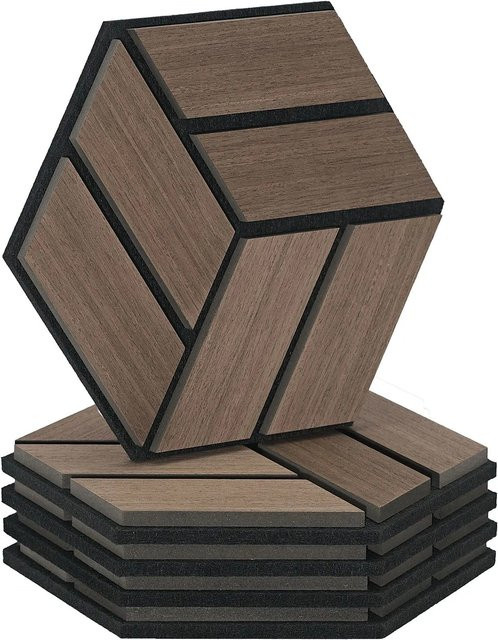 Homestyle4u Akustikpaneele Hexagon Wandpaneele aus Holz in Braun, 5 Stück, B: 30 cm, H: 26 cm - Bild 1