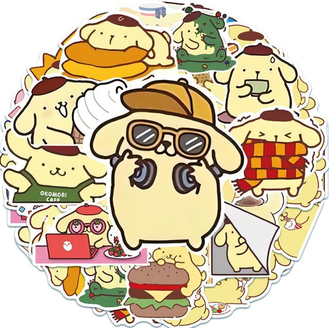 Sanrio Cartoon Pompom Purin Aufkleber, wasserdicht, 50 Stück - Bild 1