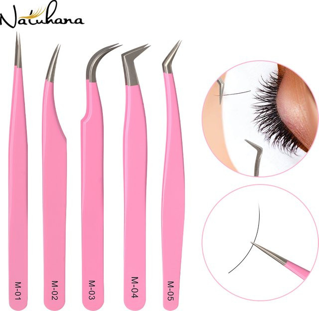 NATUHANA Wimpern Pinzette, Edelstahl, Rose Rot, Faser Spitze - Bild 1