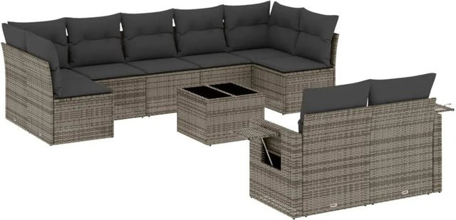 vidaXL 10-teilige Garten-Sofagarnitur aus Poly-Rattan mit Kissen in Grau - Bild 1