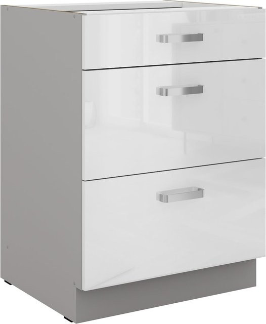 Küchenunterschrank Bianca mit Vollauszug und Soft-Close, Weiß Hochglanz und Grau, Breite: 60 cm - Bild 1