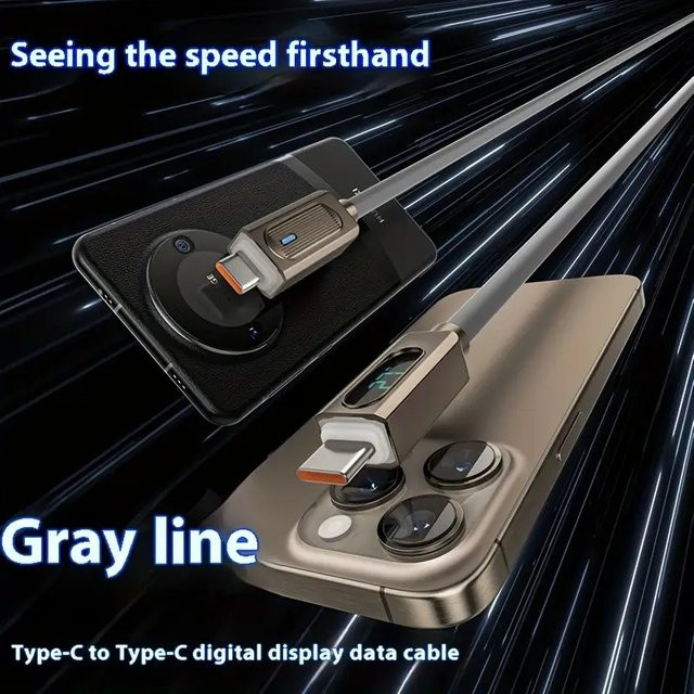 ILEPO USB-C Superschnellladekabel mit LED-Digitalanzeige aus Silikon und Zinklegierung in Grau, 100 W/27 W Mecha Style - Bild 1