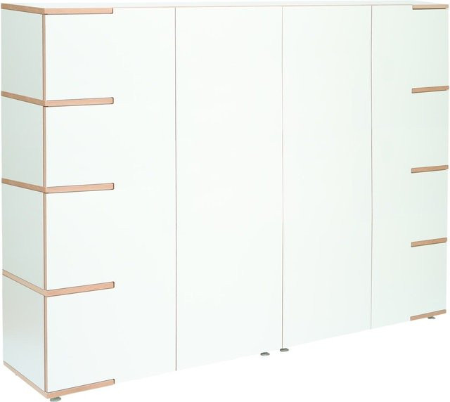 Tojo Stau Schrank High in Weiß mit glänzenden Scharniertüren und minimalistischem Design - Bild 1