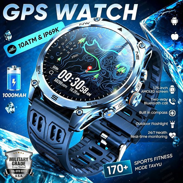 GUHUAVMI Smartwatch, GPS, 1,75 Zoll, Orange, Herren - Bild 1