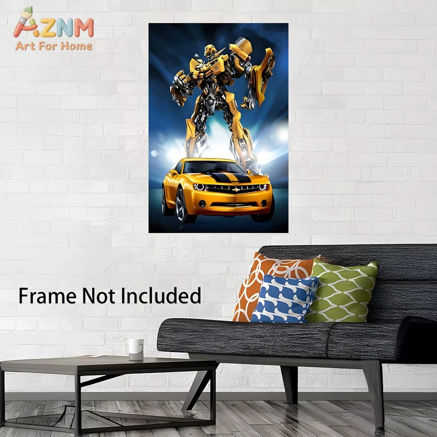 AZNM Transformers Bumblebee Camaro Rahmenlose Leinwand-Wandkunst, Gelber Roboter-Druck für Kinderzimmer und Spielzimmer - Bild 2