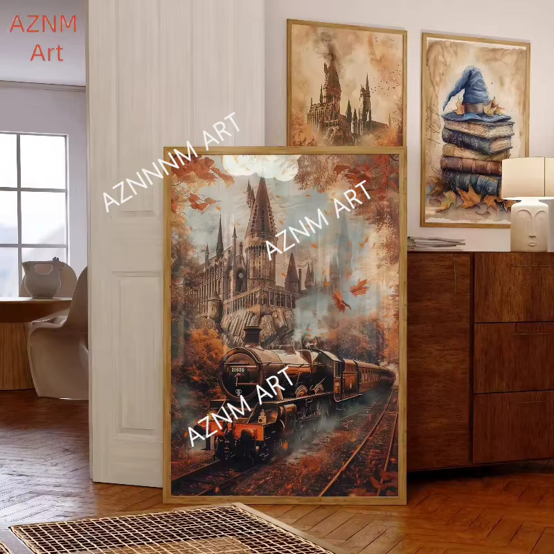 3-teiliges KAYOU Wandkunst-Poster-Set mit Fantasy-Motiven wie Magischem Schloss, Zug und Eule in Mehrfarbig für Kinderzimmer und Herbst-Dekoration - Bild 4