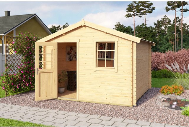 Lasita Holz-Gartenhaus Wels 3 mit Satteldach in Blockbohlenbauweise, Unbehandelt, Braun, B/T: 300 x 300 cm - Bild 1
