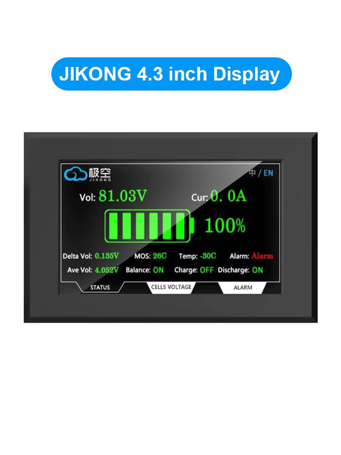 JIKONG JK BMS LCD-Display Touchscreen in Schwarz mit Kommunikationsschnittstellen für LiFePo4 LTO Li-Ion Akkupacks (2,3 Zoll, 3,2 Zoll, 4,3 Zoll) - Bild 3