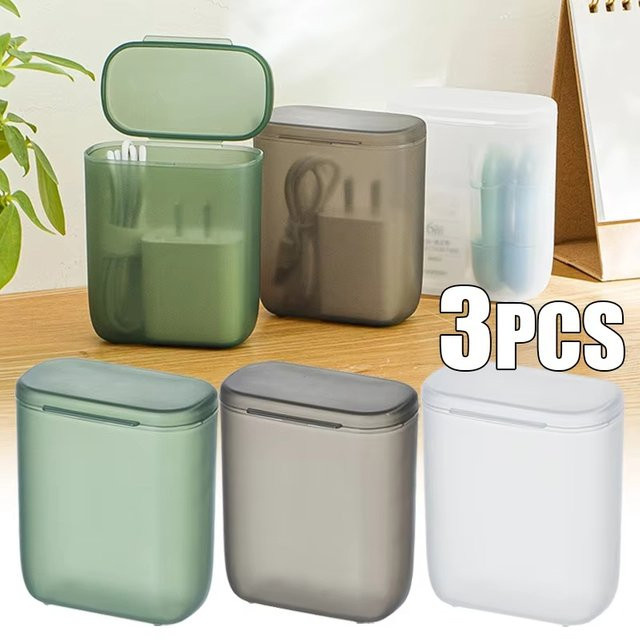 Tragbare Datenkabel-Aufbewahrungsbox als Desktop-Kabel-Organizer aus Kunststoff, transparent und weiß, staubdichte Kabelbox mit mehreren Fächern für Ladekabel und Drähte - Bild 1