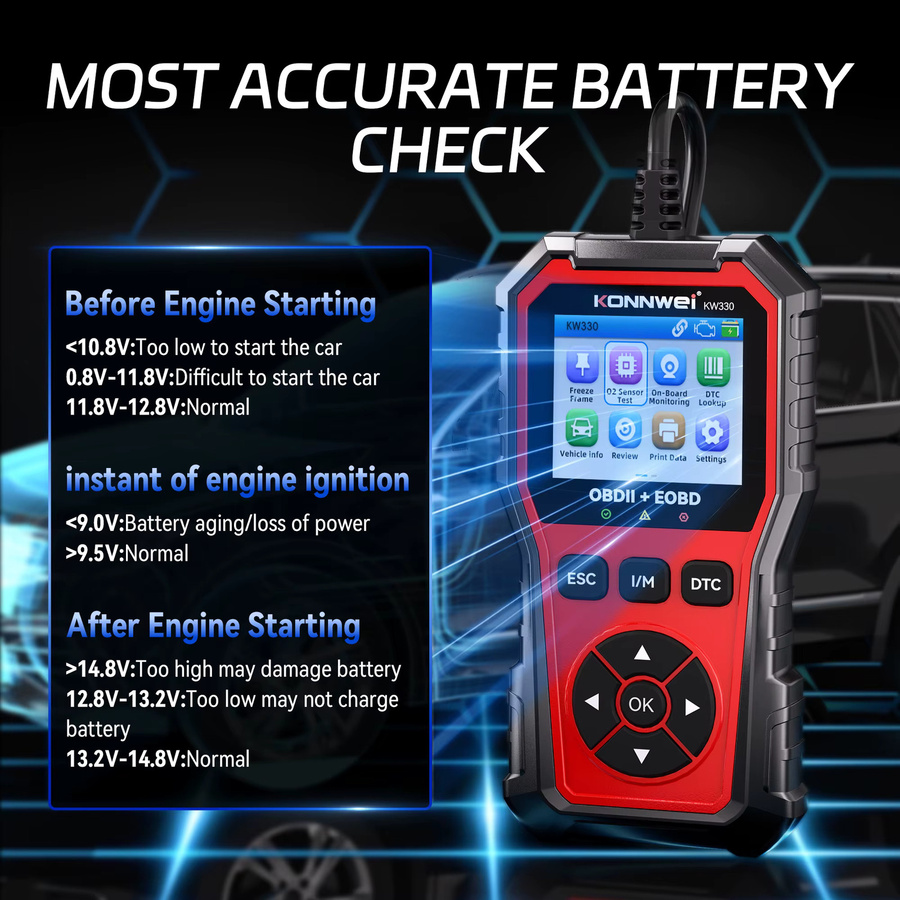 KONNWEi KW330 Auto-OBDII-Fehlerscanner mit Motorbatterietest und Echtzeitdaten für professionelle OBD-Inspektionen - Bild 2