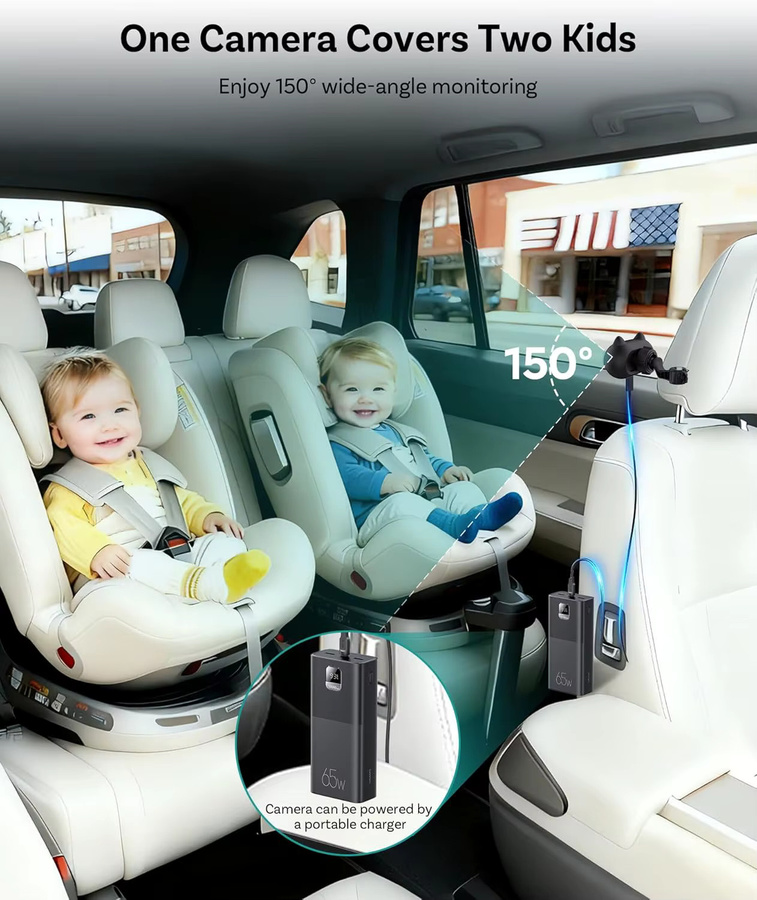 Cabin Care Kabelloser CarPlay-Adapter und 1080P Baby-Autokamera mit 150 Grad Weitwinkel für Echtzeit-Sitzüberwachung - Bild 5