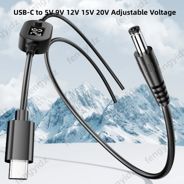 Fengyidz USB-C auf DC 5,5x2,5mm PD Stromversorgungskabel, Einstellbarer Spannungsadapter 65W, Schwarz - Bild 1