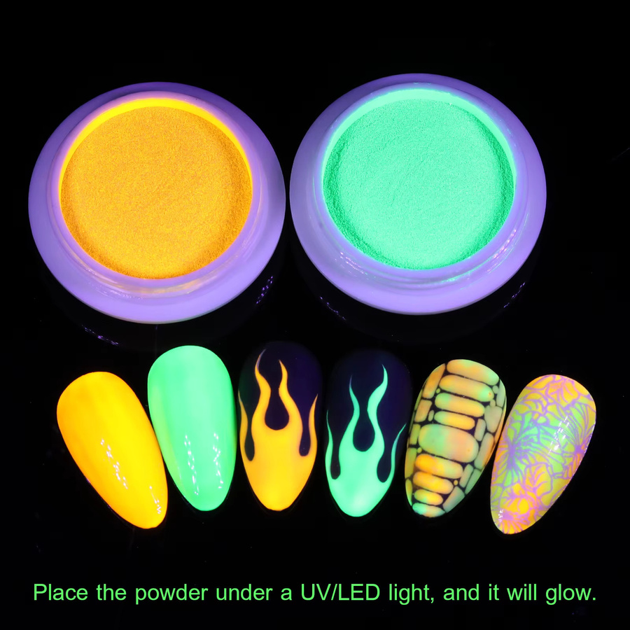 Misscheering Nagelkunst Puder, Neon Orange Grün, Schimmernd, 2 Stück - Bild 2