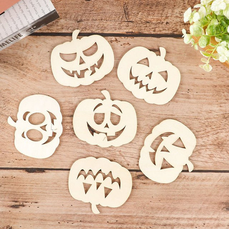 6 Stück Holz-Kürbis Ornamente zum Bemalen für Halloween DIY Kinder Bastelset und Tischdekoration