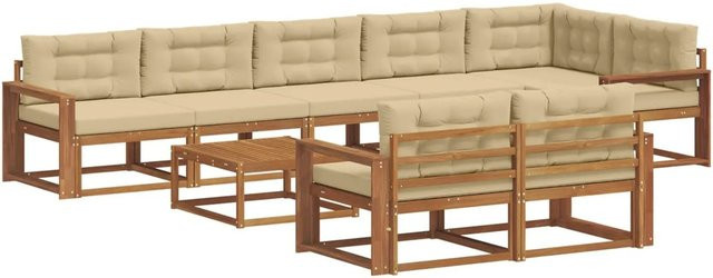 vidaXL Outdoor-Sofagarnitur aus Akazienholz in L-Form mit 9-teiligem Set und Kissen in Beige und Natur - Bild 1