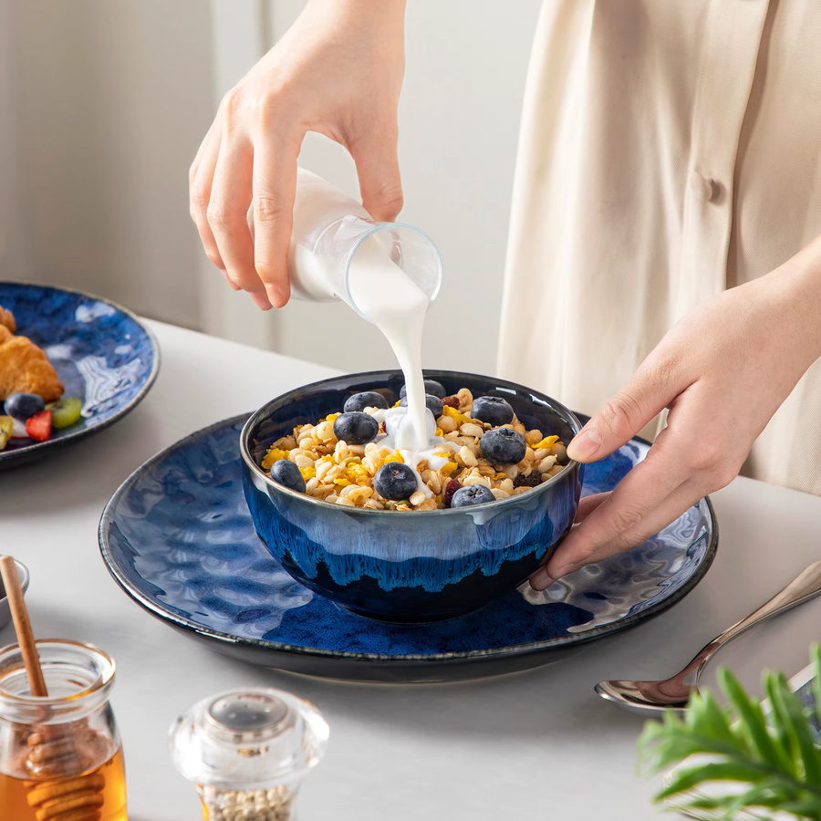vancasso Keramik-Geschirrset aus Steinzeug, 12-teiliges blaues Dinner-Set mit Speisetellern, Desserttellern, Müslischalen und Schüsseln, ofenfest - Bild 5