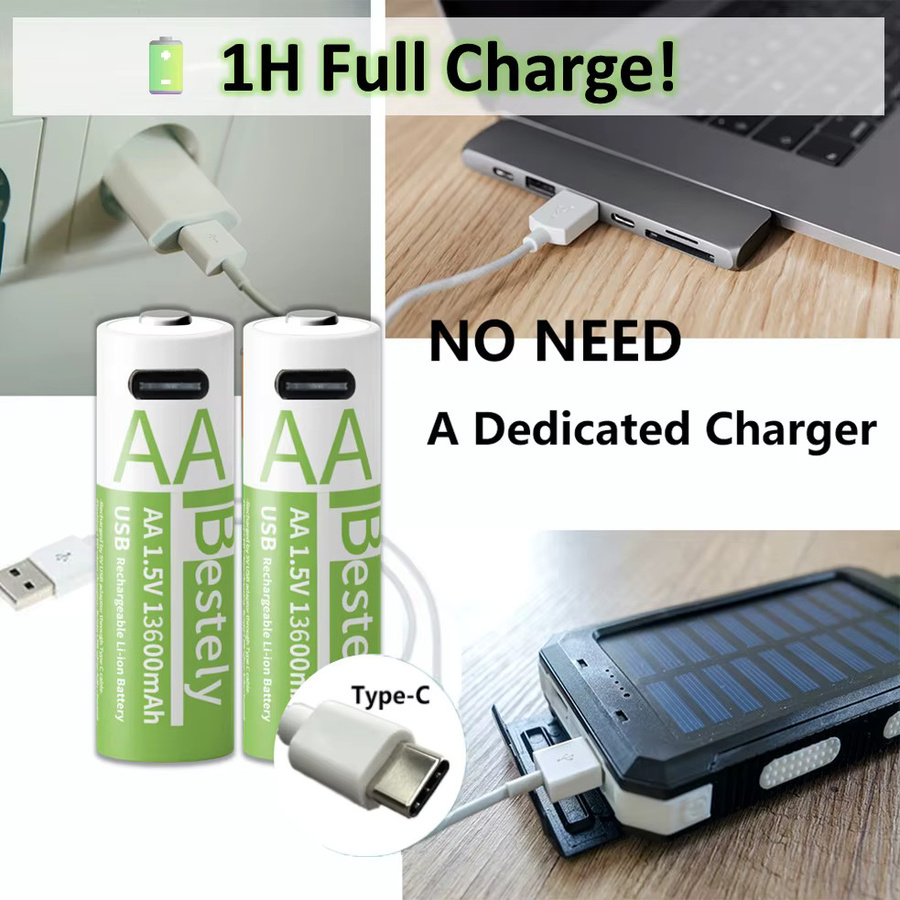 Rscrola AA-Batterie 1,5 V mit 13600 mAh, USB-C wiederaufladbare Lithium-Batterie für Kameras, Spielzeug und Maus - Bild 2