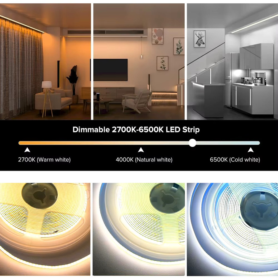 CENFAYA COB CCT LED-Streifen mit RF-Fernbedienung, 12V dimmbar, Dual-Weiß 2700-6500K für Schrank und Schreibtisch - Bild 2