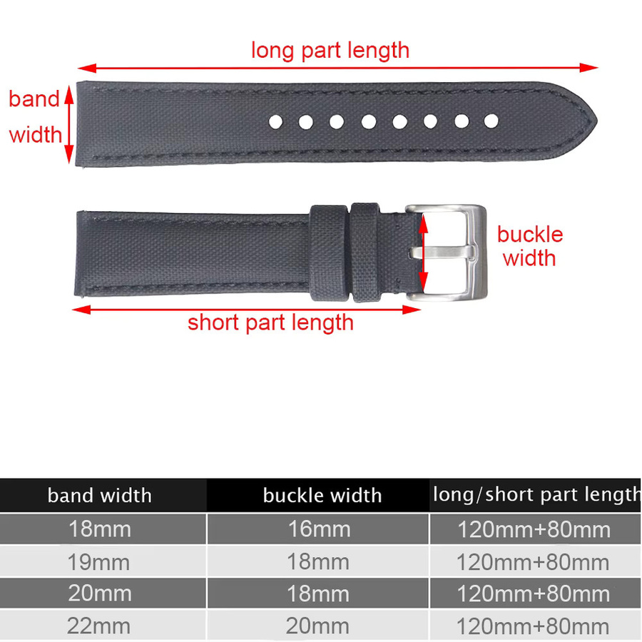 Uhrenarmband Nylon, Schwarz, Unisex, 18/19/20/22 mm - Bild 2