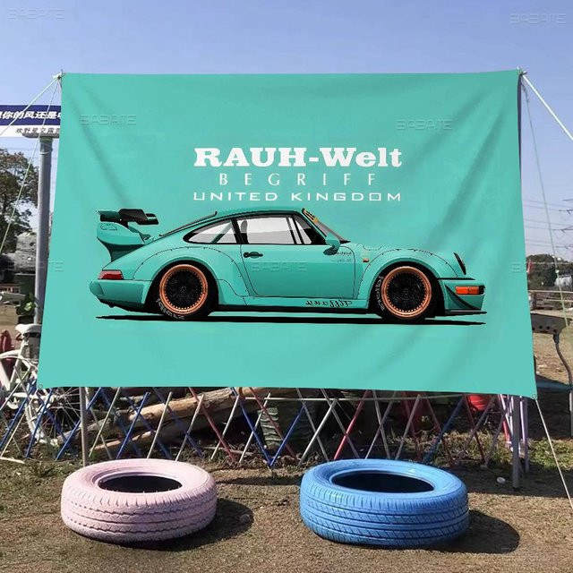 Potdemiel Dekor-Banner Japan-Sportwagen JDM RWB 911 964 933 in Türkis, Rechteckig, Breite: 80 cm, Höhe: 15 cm - Bild 1