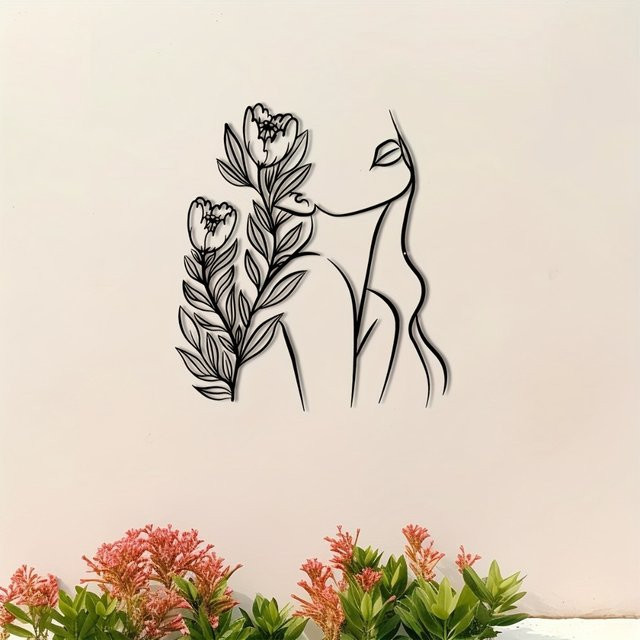 CIFBUY Abstrakte Metall-Wandkunst Schwarze Rose, Minimalistische 2D Blumen-Wanddekoration für Wohnzimmer und Büro - Bild 1