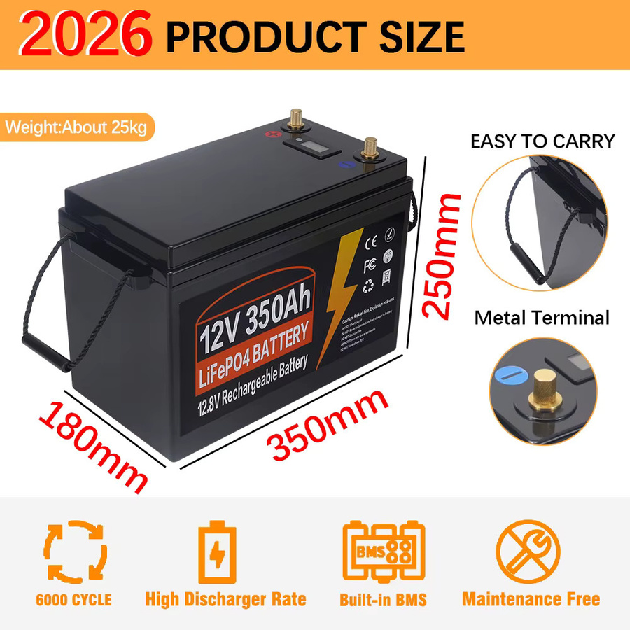 Likctt LiFePo4 Batterie mit integriertem BMS, Lithium-Eisenphosphat-Zelle für Wohnmobile, Golfcarts und Solar, Farbe: Schwarz - Bild 2
