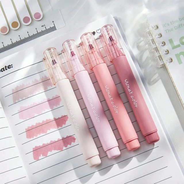 4er-Pack Soft-Touch-Fluoreszenz-Gelstifte in Morandi-Rosa und Grün mit schnelltrocknender Tinte für Schule und Büro - Bild 1