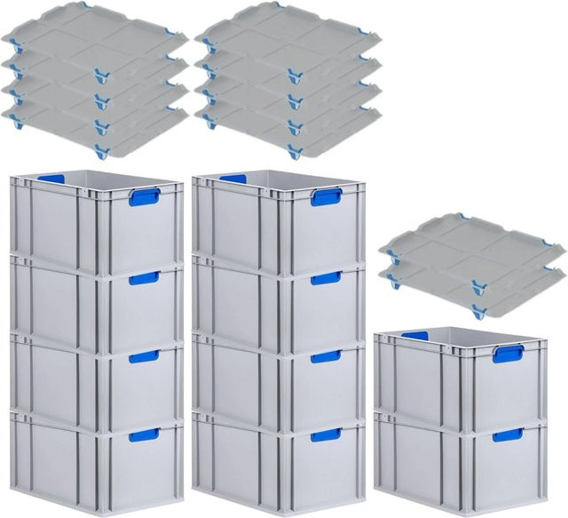 PROREGAL Spar Set 10x Eurobox Nextgen Color mit Auflagedeckel und Schiebeschnappverschlüssen, Farbe Blau, H x B x T: 32 x 40 x 60 cm, mit verstärktem Boden und Griffen - Bild 1