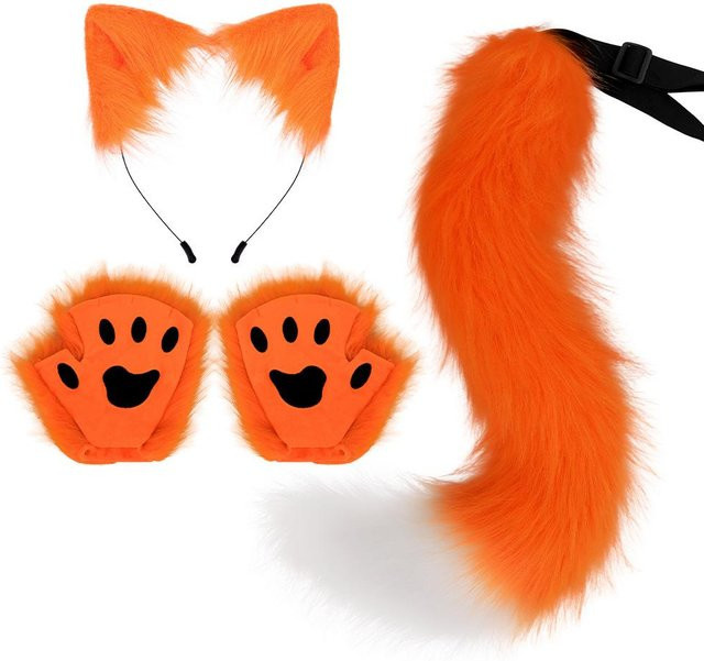 YIRAN Halloween Tierohren Stirnband, Katzen-Set, Tierkrallen Fingerhandschuhe, Zubehör - Bild 1