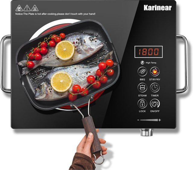Karinear Tragbares Glaskeramik Kochfeld mit 1 Platte in Schwarz, 2000W, mit Timer und Kindersicherung - Bild 1