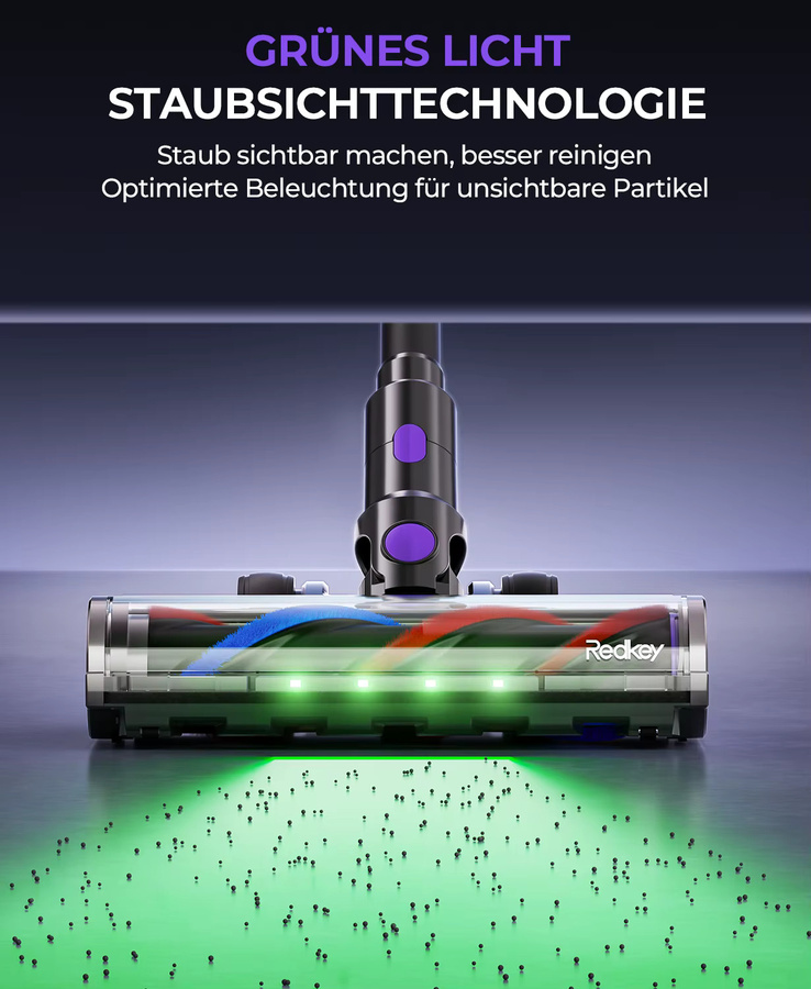 Redroad P9 Pro Kabelloser Staubsauger in Purple mit 550W Leistung, 55KPA Saugkraft für Tierhaare und 70 Minuten Laufzeit - Bild 6
