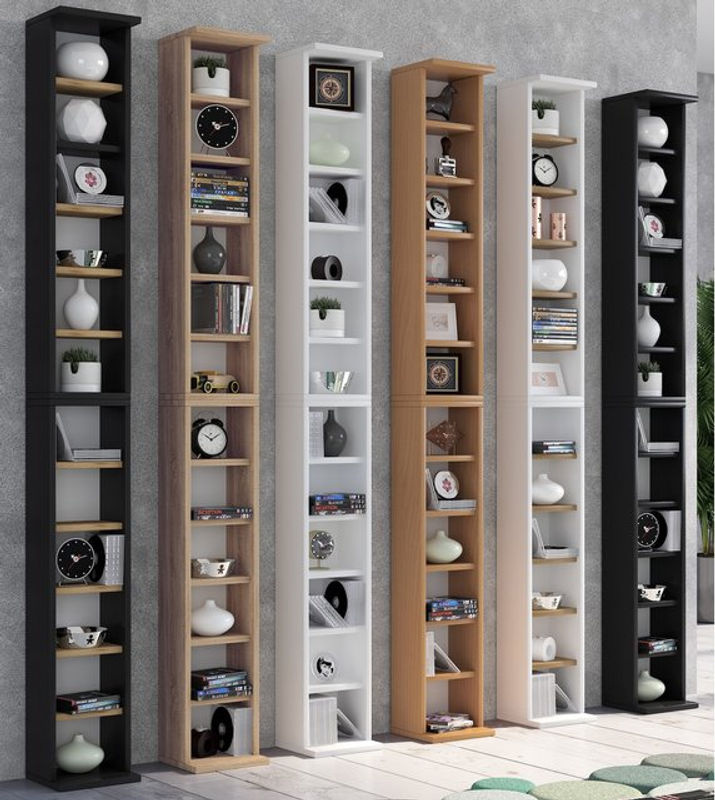VCM Holzregal Bigol CD und DVD Schrank in Schwarz, H x B x T: 180 x 21 x 20 cm - Bild 2