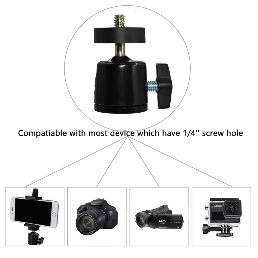 AKwing Verstellbare Rotationshalterung aus Aluminiumlegierung mit Kugelkopf-Adapter in Schwarz für DJI Insta360 GoPro und Action-Kameras - Bild 3