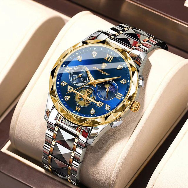 POEDAGAR Armbanduhr Chronograph, Edelstahl, Quarz, Blau, Herren - Bild 1