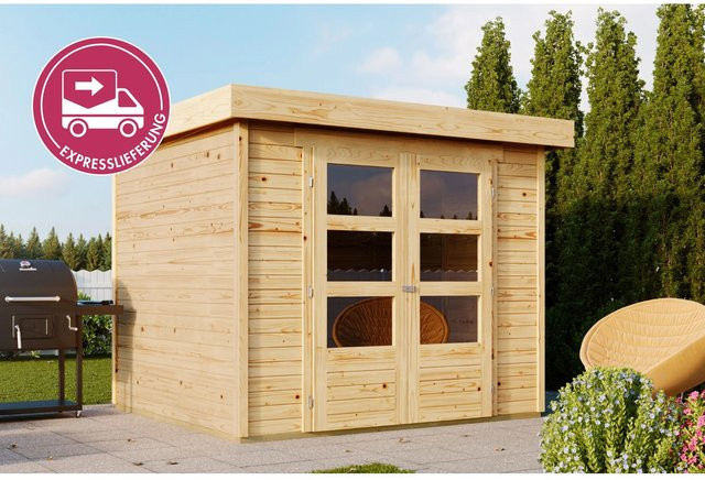 Karibu Express Gartenhaus Speedy A Naturbelassen aus Holz mit Flachdach, Farbe: Braun, B/T/H: 213 x 217 x 211 cm - Bild 1