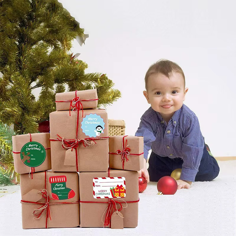 10 selbstklebende Weihnachtsgeschenkanhänger-Aufkleber mit Schneemann, Weihnachtsmann und Weihnachtsbaum in Multicolor - Bild 2